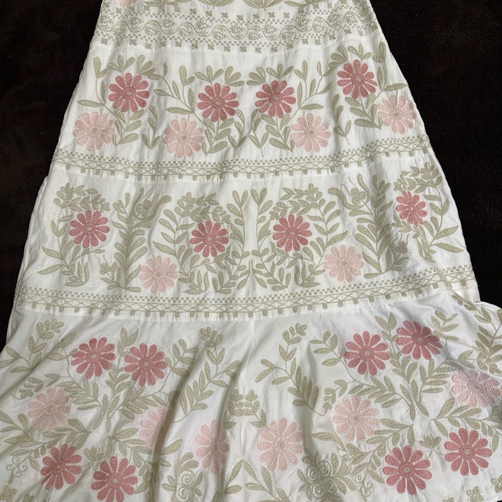 ANTONIO MELANI Juliette White Skirt with Pink Floral Embroidery